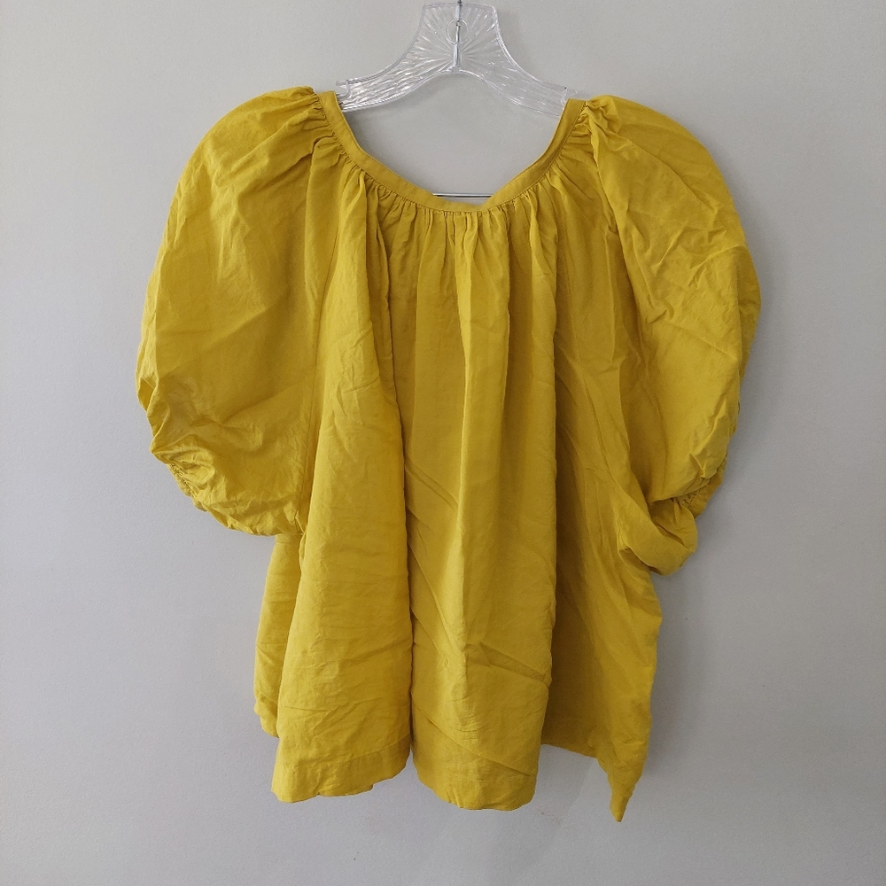 Doen Jane Blouse in Moss Large yellow short sleeve scoop neck billowy oversized - Picture 8 of 10
